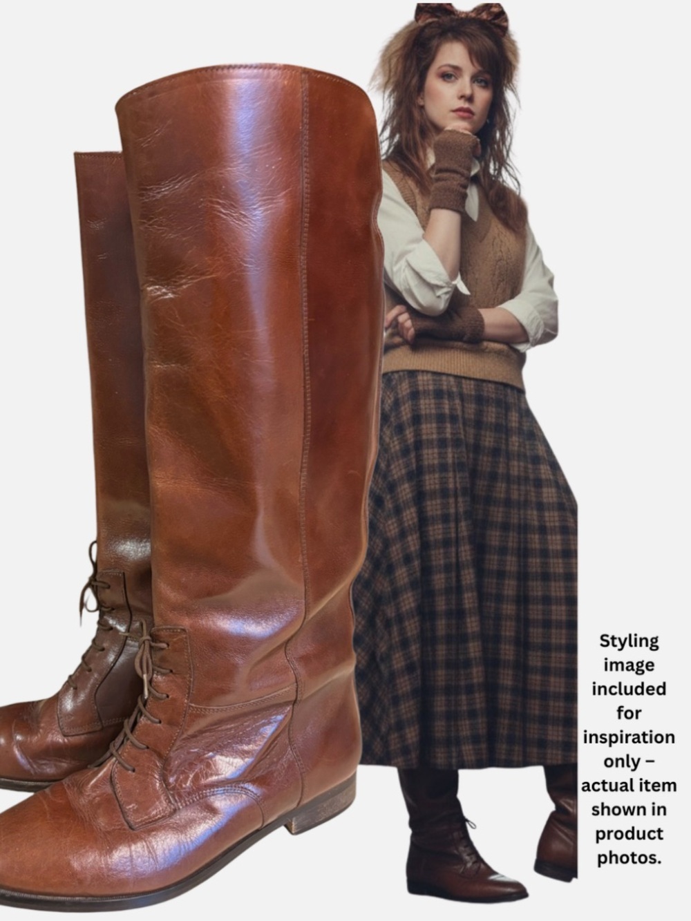 VTG 80s Tall Brown Leather Riding Boots Officer Military Equestrian
Field Boots